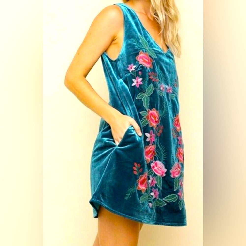 Umgee Velvet Embroidered Dress